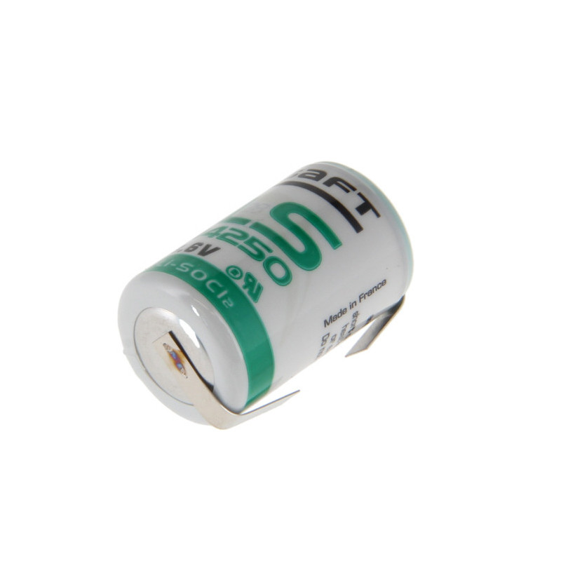3,6 V Saft lithium battery LS14250 1/2AA with soldering tag